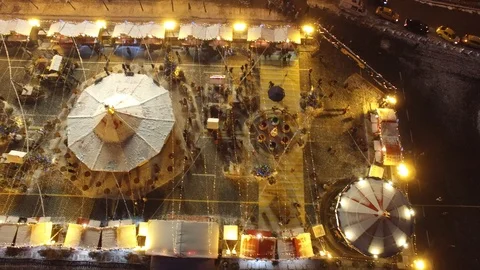 Night illumination Red Square winter holidays Snow winter Moscow people Aerial   Stock-Footage 98919595
