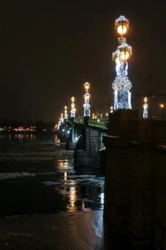 Night illumination of the Trinity Bridge. Stock Photos