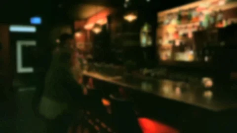 Night image of a cafe or bar interior. Blurred view. 4K 스톡 동영상 128213365