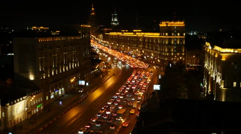 Night intensive Traffic Time Lapse - Moscow, Garden Ring road Stock Footage 61732645