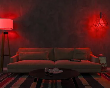 Night interior with red colored lights Illustrazione stock