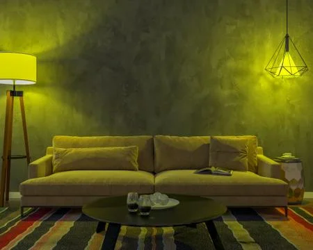 Night interior with yellow colored lights Illustrazione stock