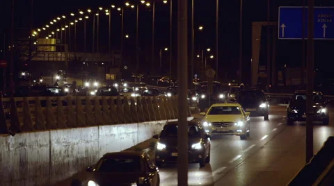 Night interstate traffic Athens,Greece,exodus,leaving for Easter holidays Stock Footage 56279656