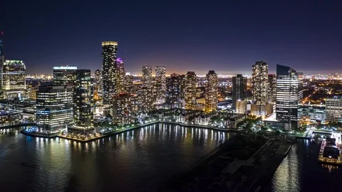Night Jersey City hyperlapse facing the city skyline Vídeo Stock 116456330