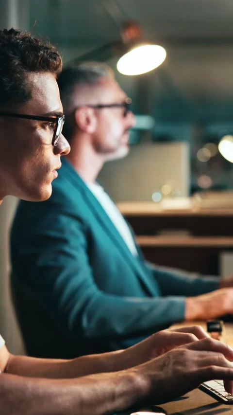 Night, keyboard and man typing in office for software development, system update Stock Footage 343500150