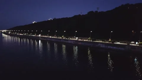 Night Kiev over the river at sunset Stock Footage 134571342