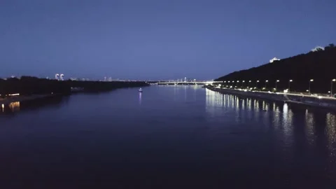 Night Kiev over the river at sunset Stock Footage 134571400