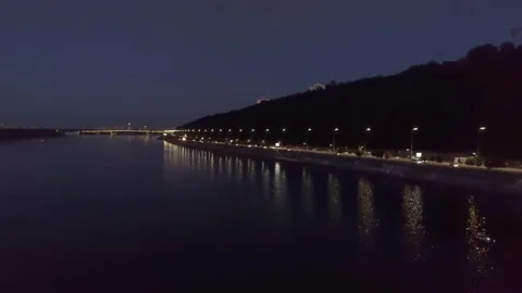 Night Kiev over the river at sunset Stock Footage 134571425