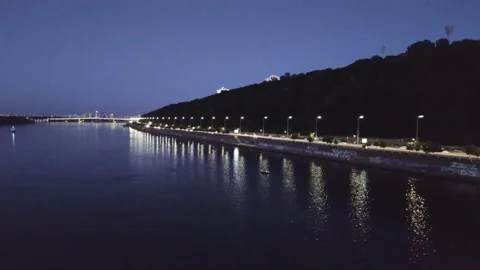 Night Kiev over the river at sunset Stock Footage 134571426