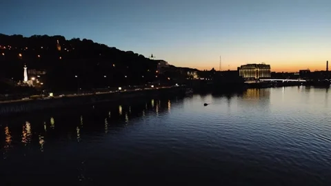 Night Kiev over the river at sunset Stock Footage 134571446