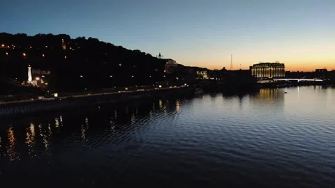 Night Kiev over the river at sunset Stock Footage 134571472