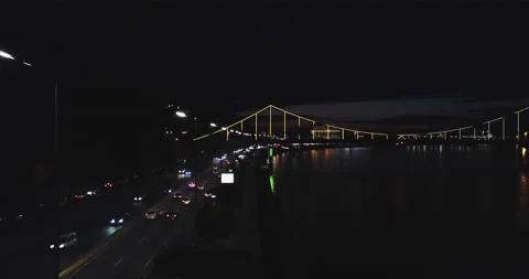 Night Kiev, a view of the bridge. Drone video Stock Footage 150747313