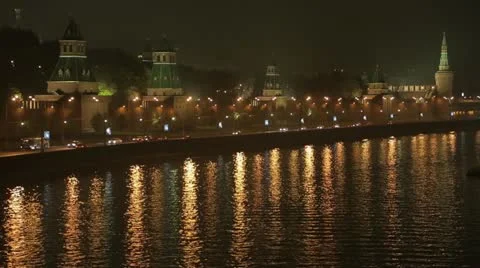 Night kremlin embankment Stock Footage 12362545