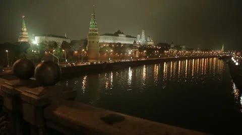 Night kremlin embankment slider Stock Footage 12425148