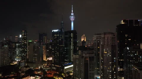 Night kuala lumpur downtown tower exterior aerial 4k malaysia Stock-Footage 334635669