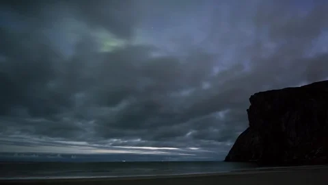 Night on the Kvalvika beach Stock Footage 86534843