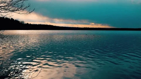 Night on the lake Stock Footage 76085375