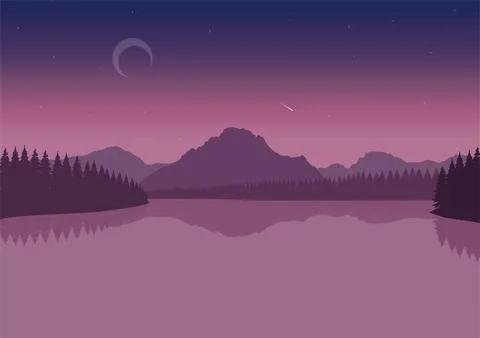 Night lake landscape vector Illustrazione stock