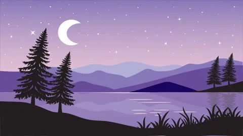 Night Landscape Animation with and Trees vector landscape animation Stock Footage 321446010