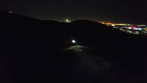 Night landscape with distant city lights on hills under dark sky for night Stock Footage 342714252