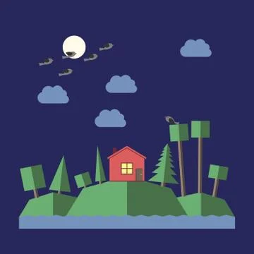 Night landscape flat style Stock Illustration