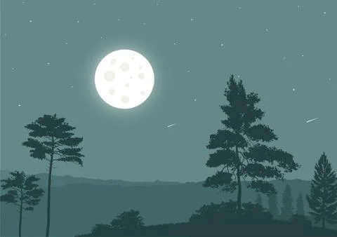 Night landscape with a full moon vector Illustrazione stock