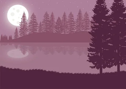 Night landscape with lake vector Stock Illustration