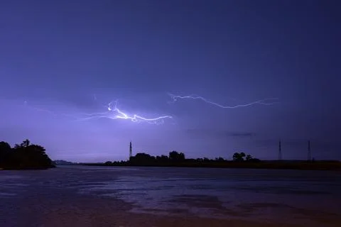 Night landscape with lightning Stock Photos