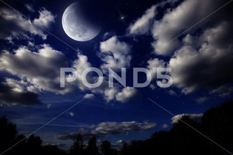 Night landscape with the moon Stock Photos
