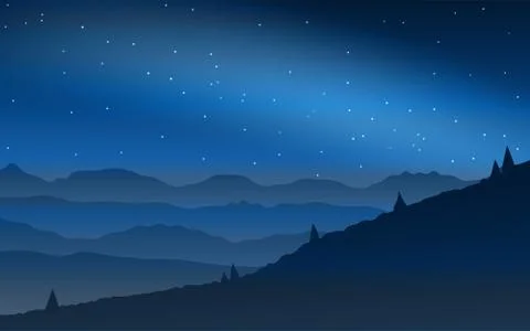Night landscape mountain with star and aurora. Stock Illustration