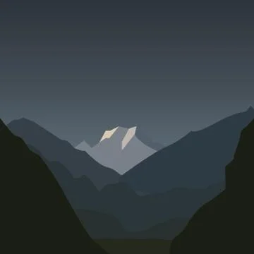 Night landscape of mountains with moon Stock Illustration