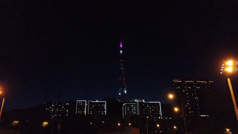Night landscape overlooking the TV tower in a beautiful illumination. 库存影片 113621143
