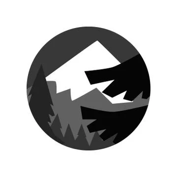 Night landscape of the pine forest and mountain with snowy peak. Abstract vector 스톡 일러스트