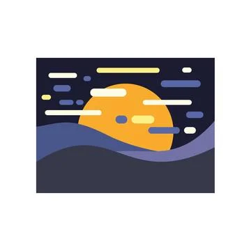 Night landscape with setting sun or rising moon over hills Ilustração Stock