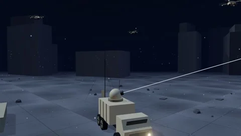 Night laser defence against drone swarm 스톡 동영상 342256798