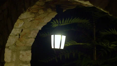Night Light and wind at Stone Vaulted Building Stock Footage 140288867
