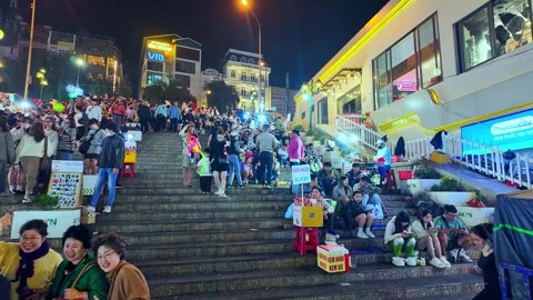 Night light of Center traffic at Da Lat market. Video stock 347446907