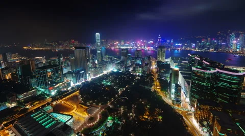Night light city scape 4k time lapse from hong kong city china Stock Footage 46548821