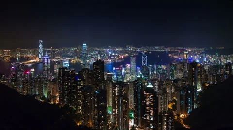 Night light hong kong panoramic 4k time lapse from china Stock Footage 46547722