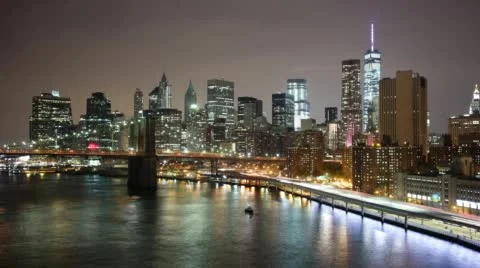 Night light manhattan bay 4k time lapse from new york city Stock Footage 43663672