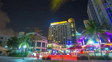 Night light miami beach ocean drive hotel illumination 4k time lapse florida usa Vídeo Stock 52175895