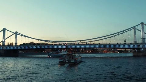 Night light moscow river krymsky bridge gorky park aerial panorama 4k russia 4k Stock Footage 79705385