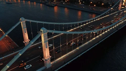 Night light moscow river krymsky bridge gorky park aerial panorama 4k russia 4k Stock Footage 79727575
