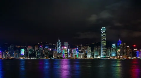 Night light panorama 4k time lapse from hong kong china Stock Footage 46546742