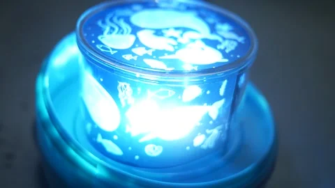 Night Light Projector Series - Spinning Projector Fish Lamp 3 - Light on Tab Stock Footage 285685442