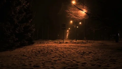 Night light in the snow weather Stock Footage