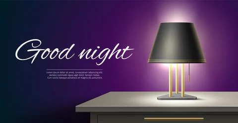 Night light on table. Realistic luminous lampshade on bedside table, sweet Stock Illustration