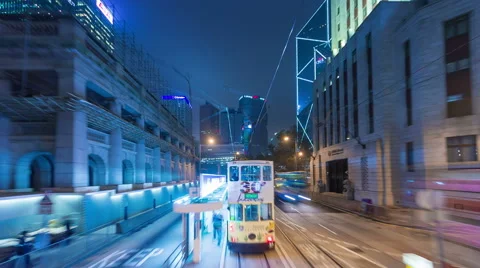 Night light tram road trip 4k time lapse from hong kong Stock Footage 46545251