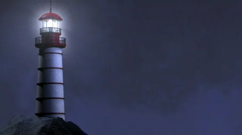 Night Lighthouse Beam Looping Stock Footage