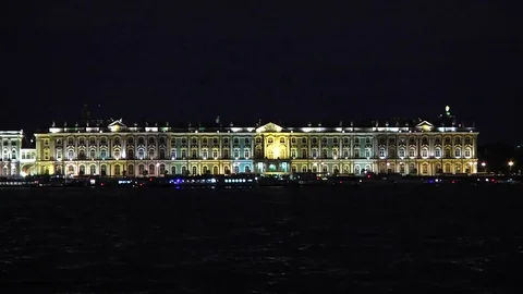 Night lighting of the Hermitage Video stock 85093720